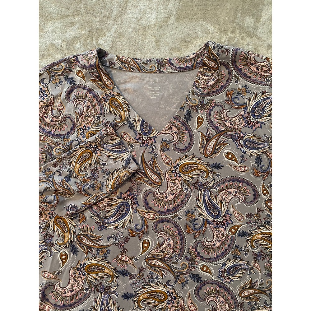 J. Jill Tunic Womens S Petite‎ Blue Paisley Simply Supima V-Neck Long Sleeve Top